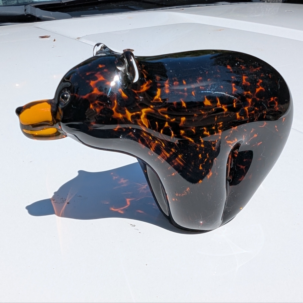 Hand Fused Vinci Glass Art Black Bear Small Cute Home Decor